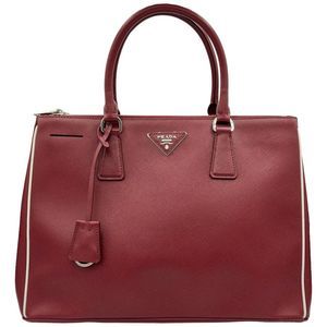 Prada Galleria Saffiano Leather Lux Shopping Tote in Cerise and Talco